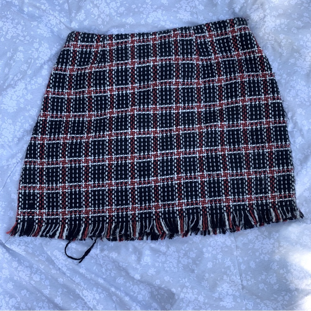GB - Red woven plaid pencil skirt - large